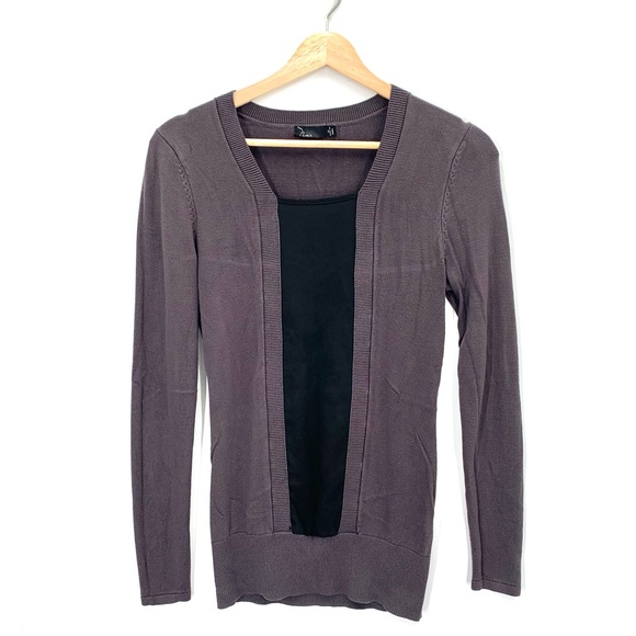 Noir Gray and Black Lightweight Long Sleeve Square Neckline Sweater Size Medium - Picture 1 of 10